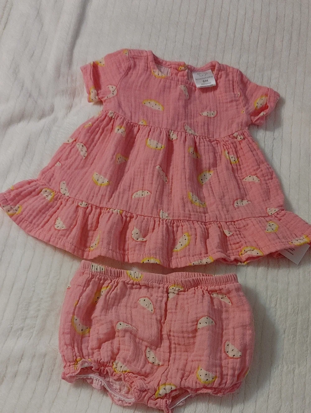 Koala Kids Pink Ruffle Dress & Bloomers Set with Lemon Print